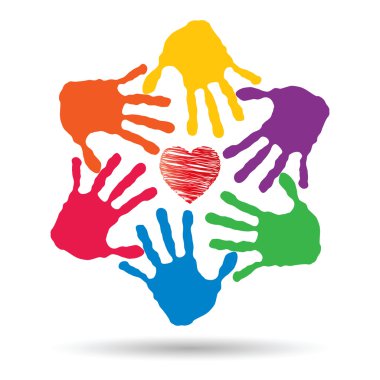 Kavram ya da kavramsal kırmızı kalp sembol çocuk insan eli ile spiral veya beyaz arka plan üzerinde izole daire yazdırır