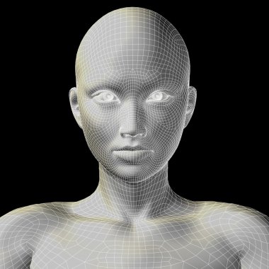 Kavram ya da kavramsal 3d tel kafes genç insan erkek ya da kadın yüzü ya da arka plan üzerinde izole kafa