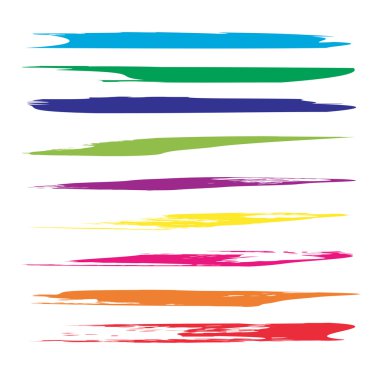 Büyük koleksiyon veya sanatsal renkli renkli boya el kümesi beyaz arka plan üzerinde izole yaratıcı fırça darbeleri yapılan