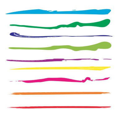 Büyük koleksiyon veya sanatsal renkli renkli boya el kümesi beyaz arka plan üzerinde izole yaratıcı fırça darbeleri yapılan