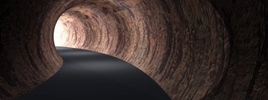 Kavram ya da kavramsal karanlık soyut yolu tüneli bitiş arka plan afiş, parlak ışık ile