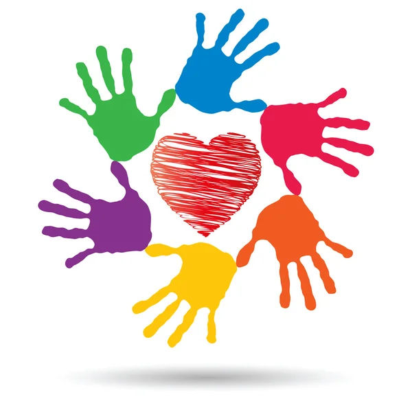 Koncepce nebo symbol koncepční červené srdce s dítětem lidská ruka tiskne spirála nebo kruhu izolovaných na bílém pozadí — Stock fotografie