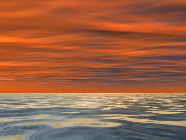 Un beau paysage marin avec de l'eau et des vagues et un ciel avec des nuages au coucher du soleil — Photo