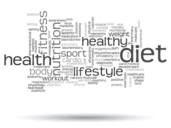 Concepto o abstracto conceptual dieta de salud o deporte palabra nube o wordcloud aislado en segundo plano — Foto de Stock