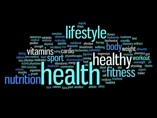 Concept of conceptuele abstracte gezondheid dieet of sport woord wolk of wordcloud geïsoleerd op achtergrond — Stockfoto