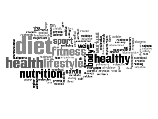 Concepto o abstracto conceptual dieta y salud palabra nube o wordcloud sobre fondo blanco —  Fotos de Stock