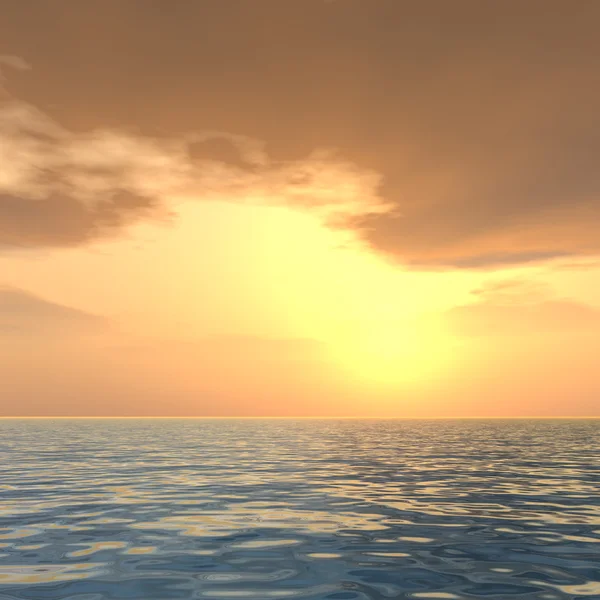 Un beau paysage marin avec de l'eau et des vagues et un ciel avec des nuages au coucher du soleil — Photo