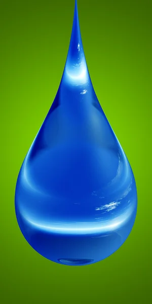 Концепція або концептуальний чистий холодний синій дощ падає вода рідина падає, зелений градієнтний фон — стокове фото
