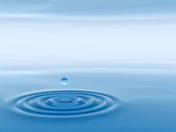 Conceito ou conceitual gota líquida azul caindo na água com ondulações e ondas de fundo — Fotografia de Stock