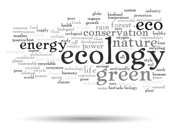 Conceito ou resumo conceitual ecologia verde ou energia e conservação texto nuvem palavra isolado em segundo plano — Fotografia de Stock