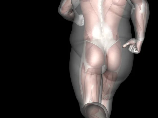 Conceito ou conceitual 3D de gordura sobrepeso vs dieta slim fit com músculos jovem isolado em fundo preto — Fotografia de Stock