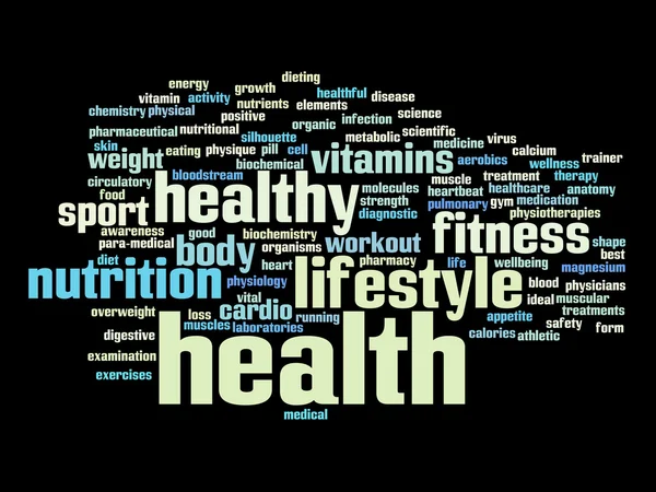 Concept of conceptuele abstracte gezondheid dieet of sport woord wolk of wordcloud geïsoleerd op achtergrond — Stockfoto