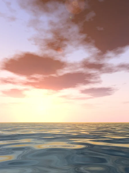 पानी और लहरों के साथ एक सुंदर समुद्र दृश्य और सूर्यास्त पर बादल के साथ आकाश — स्टॉक फ़ोटो, इमेज
