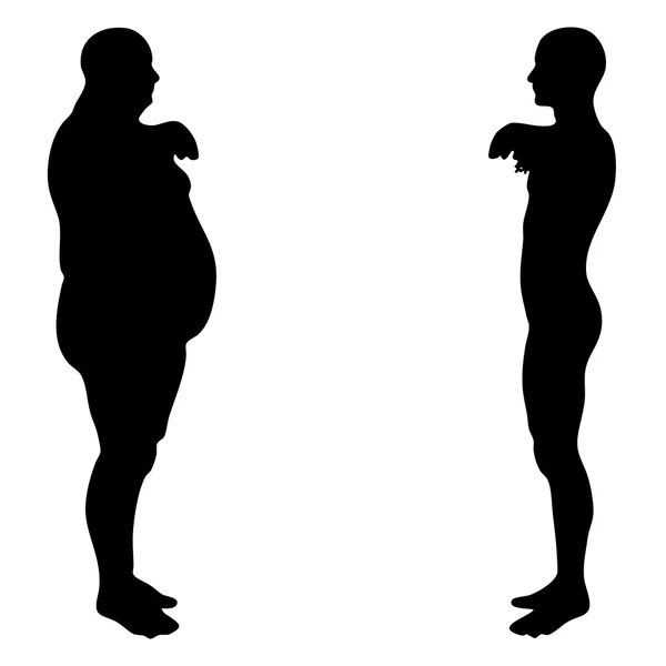 Concept ou concept 3D graisse en surpoids vs alimentation slim fit avec muscles jeune homme silhouette isolée sur fond blanc — Photo