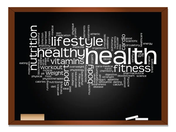 Health word cloud on blackboard and chalk background — Zdjęcie stockowe