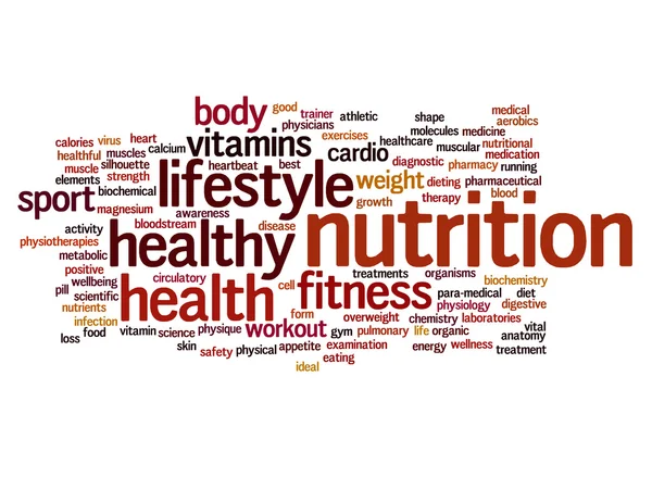 Hochauflösendes Konzept oder konzeptionelle abstrakte Gesundheits- und Ernährungswortwolke oder Wortwolke auf weißem Hintergrund — Stockfoto