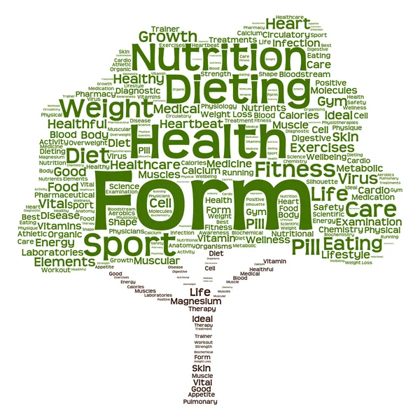 Concept of conceptuele gezondheid of dieet groene tekst woord wolk of tagcloud boom, geïsoleerd op witte achtergrond — Stockfoto