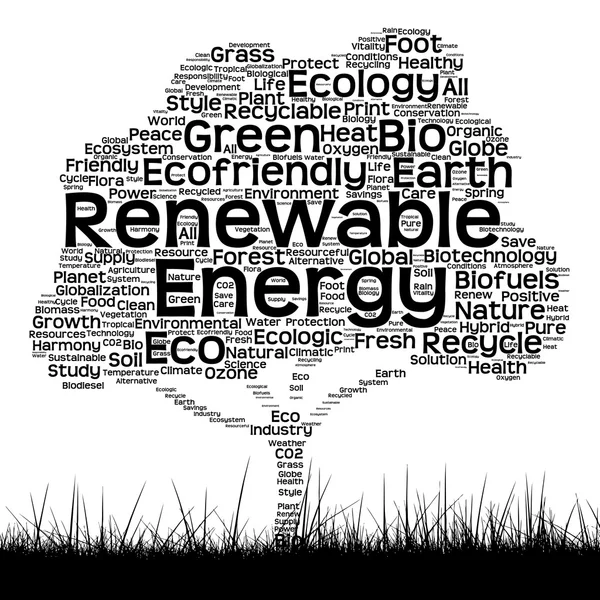 개념이 나 개념적 검은 생태 텍스트 단어 구름 나무와 잔디 흰색 배경에 고립 — 스톡 사진