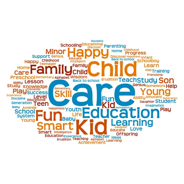 Concept or conceptualblue and orange child education abstract word cloud isolated on white background — Stock Photo, Image