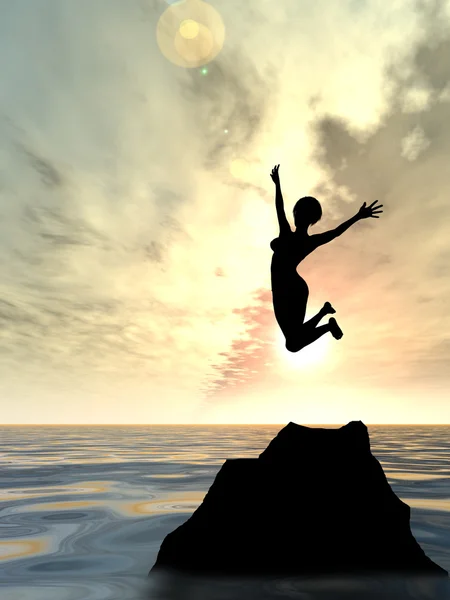 Young woman silhouette jumping — Stock Photo, Image