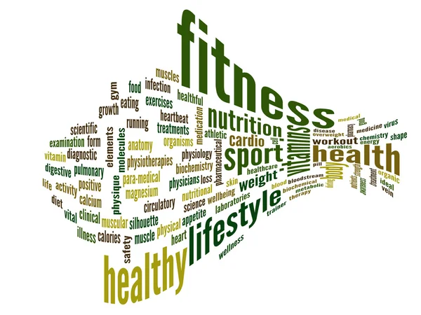 High resolution concept or conceptual abstract 3D fitness and health word cloud or wordcloud on white background — Stock Photo, Image