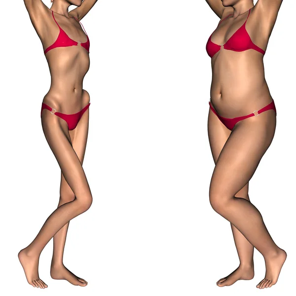 Concept or conceptual 3D woman or girl as fat, overweight and fit healthy, skinny underweight anorexic female befor and after diet — Stock Photo, Image