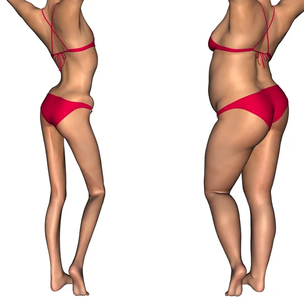 Concept or conceptual 3D woman or girl as fat, overweight and fit healthy, skinny underweight anorexic female befor and after diet — Stock Photo, Image