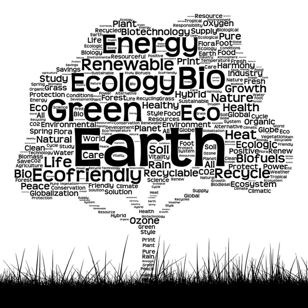 Conceito ou conceitual preto ecologia texto palavra nuvem como árvore e grama isolada no fundo branco — Fotografia de Stock