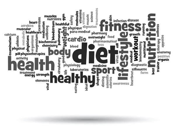 Concept of conceptuele abstracte gezondheid dieet of sport woord wolk of wordcloud geïsoleerd op achtergrond — Stockfoto