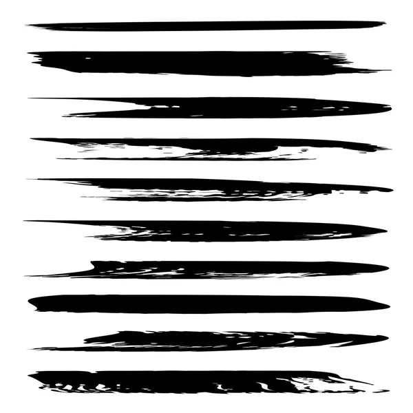 Nagy gyűjteménye vagy csoportja, művészi fekete festékkel kézzel készült kreatív ecsetvonások elszigetelt fehér background — Stock Fotó
