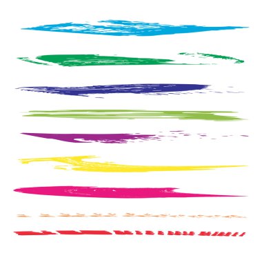 Büyük koleksiyon veya sanatsal renkli renkli boya el kümesi beyaz arka plan üzerinde izole yaratıcı fırça darbeleri yapılan