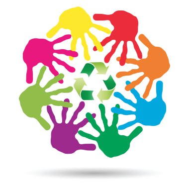 Kavramsal daire veya boyalı el yeşil geri dönüşüm sembolü beyaz arka plan üzerinde izole ekoloji ile yapılmış sarmal