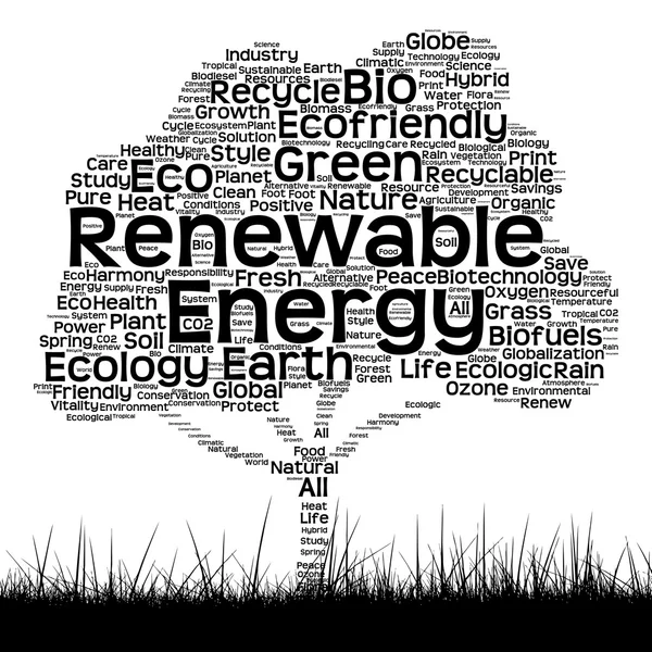 개념이 나 개념적 검은 생태 텍스트 단어 구름 나무와 잔디 흰색 배경에 고립 — 스톡 사진