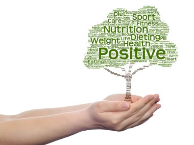 Koncept eller begreppsmässig svart hälsa text ordet moln som träd och gräs isolerad på vit bakgrund