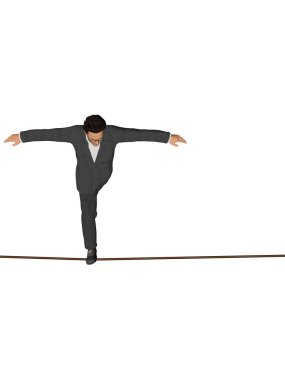 İş adamı dengede ipte yürümek