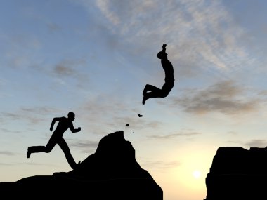 Erkekler silhouettees atlama