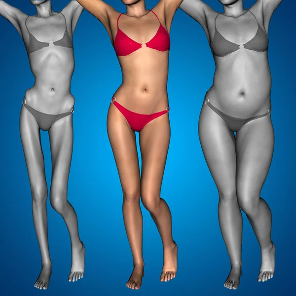 Flicka som fett, övervikt vs passar — Stockfoto