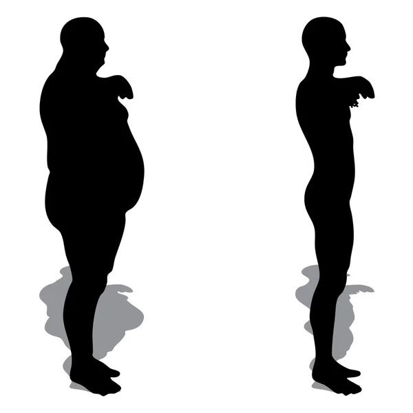 Sobrepeso vs silhueta homem magro — Fotografia de Stock