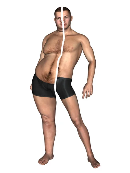 Koncepcyjne tłuszczu vs szczupły sprawny człowiek — Zdjęcie stockowe