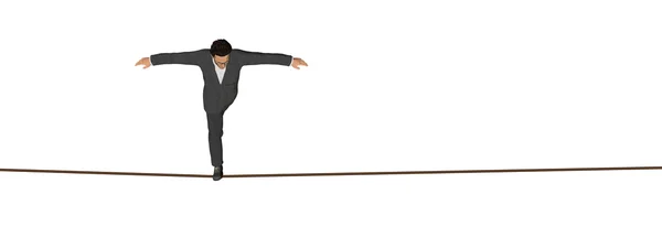 Empresário caminhando em equilíbrio na corda — Fotografia de Stock