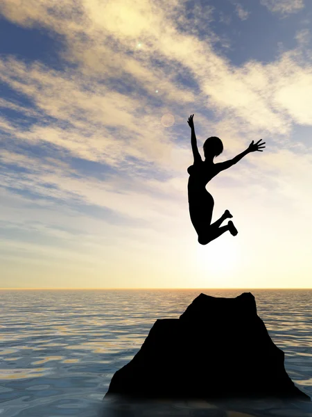 Woman  silhouette jumping — Stock Photo, Image