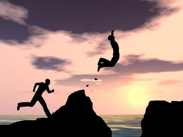 Men  silhouettees jumping — Stock Photo, Image