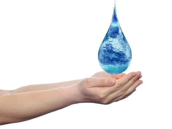 Drop falling in hands — Stock Photo, Image