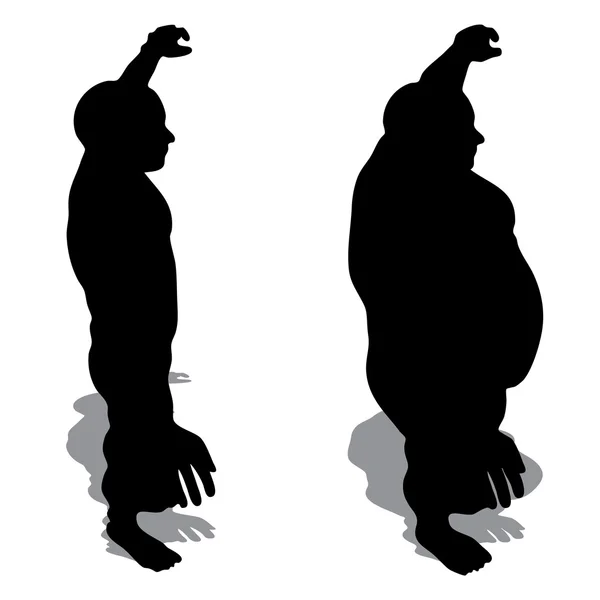 Sobrepeso vs silhueta homem magro — Fotografia de Stock