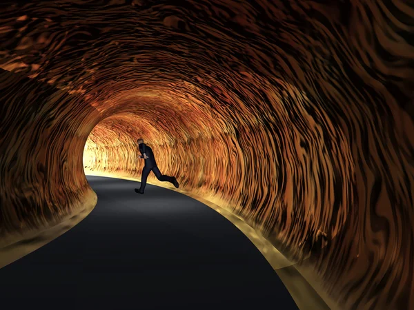 Obchodní muž, temné silniční tunel — Stock fotografie