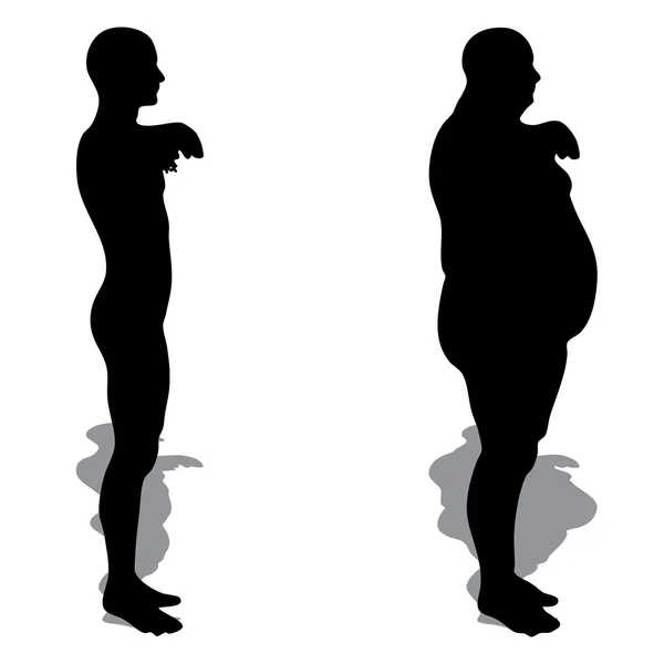 太りすぎ vs スリムな男のシルエット — ストック写真