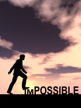 businessman  stepping over impossible text clipart