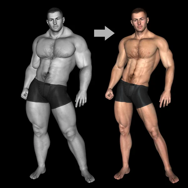 Férfi testépítő előtt és után — Stock Fotó
