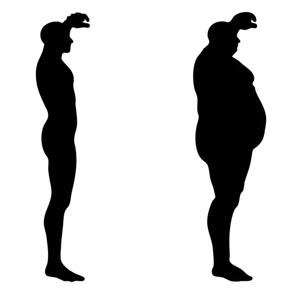 개념이 나 개념적 3d 지방과 체중 vs 슬림 맞는 젊은이 실루엣 흰색 배경에 고립 된 근육 다이어트 — 스톡 사진