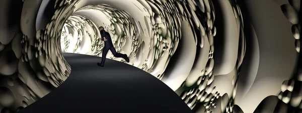 Hombre de negocios en túnel camino oscuro — Foto de Stock